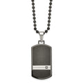 Chisel Stainless Steel Brushed and Polished Black IP-plated with CZ Dog Tag on a 24 inch Ball Chain Necklace