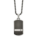 Chisel Stainless Steel Brushed and Polished Black IP-plated with CZ Dog Tag on a 24 inch Ball Chain Necklace