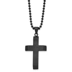 Chisel Stainless Steel Brushed and Polished Black IP-plated Cross Pendant on a 24 inch Ball Chain Necklace