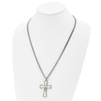 Chisel Stainless Steel Brushed and Polished Yellow IP-plated Crucifix Pendant on a 24 inch Curb Chain Necklace