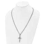 Chisel Stainless Steel Antiqued and Polished Reversible Cross Pendant on a 24 inch Curb Chain Necklace