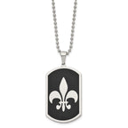 Chisel Stainless Steel Polished Black IP-plated Fleur de lis Dog Tag on a 24 inch Ball Chain Necklace