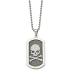 Chisel Stainless Steel Brushed and Polished Laser Cut Skull and Crossbones Dog Tag on a 24 inch Ball Chain Necklace