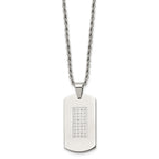 Chisel Stainless Steel Polished with CZ Dog Tag on a 22 inch Rope Chain Necklace