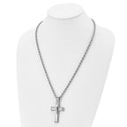 Chisel Stainless Steel Brushed and Polished Triple Layer Cross Pendant on a 24 inch Rope Chain Necklace