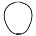 Chisel Stainless Steel Brushed and Polished Black and Blue IP-plated Black Rubber 20 inch Leather Necklace