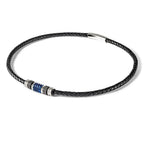 Chisel Stainless Steel Brushed and Polished Black and Blue IP-plated Black Rubber 20 inch Leather Necklace