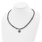 Chisel Stainless Steel Polished Black IP-plated with CZ Black Leather 21 inch Necklace