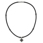 Chisel Stainless Steel Polished Black IP-plated with CZ Black Leather 21 inch Necklace