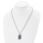 Chisel Stainless Steel Polished with Blue Carbon Fiber Inlay Rectangle Dog Tag on a 22 inch Cable Chain Necklace