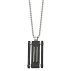 Stainless Steel Brushed & Polished Black IP w/Cable Rectangle Necklace