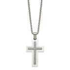Stainless Steel Polished White Ceramic w/CZ Cross 23.75in Necklace