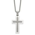 Stainless Steel Polished White Ceramic w/CZ Cross 23.75in Necklace