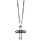 Stainless Steel Polished Black IP-plated w/Black CZ Cross 22in Necklace