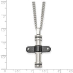 Stainless Steel Polished Black IP-plated w/Black CZ Cross 22in Necklace