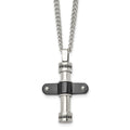 Stainless Steel Polished Black IP-plated w/Black CZ Cross 22in Necklace