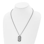 Stainless Steel Brushed/Polished Black IP Rim w/Black CZ Dog Tag Necklace