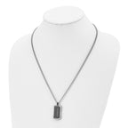 Chisel Stainless Steel Brushed and Polished Black IP-plated Center with Black CZ Dog Tag on a 22 inch Curb Chain Necklace