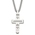 Stainless Steel Polished & Brushed CZ Moveable Cross Necklace