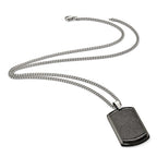 Chisel Stainless Steel Brushed Laser Cut Black IP-plated with CZ Dog Tag on a 24 inch Curb Chain Necklace