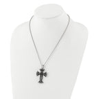Stainless Steel Polished & Black IP-Plated Cut-out Cross Necklace