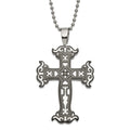 Stainless Steel Polished & Black IP-Plated Cut-out Cross Necklace