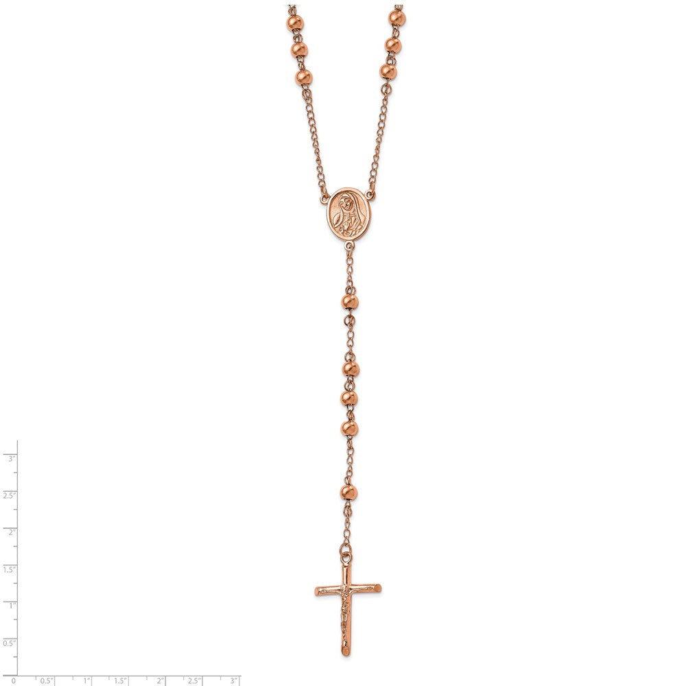 Chisel Stainless Steel Polished Rose IP-plated 30 inch Rosary Necklace
