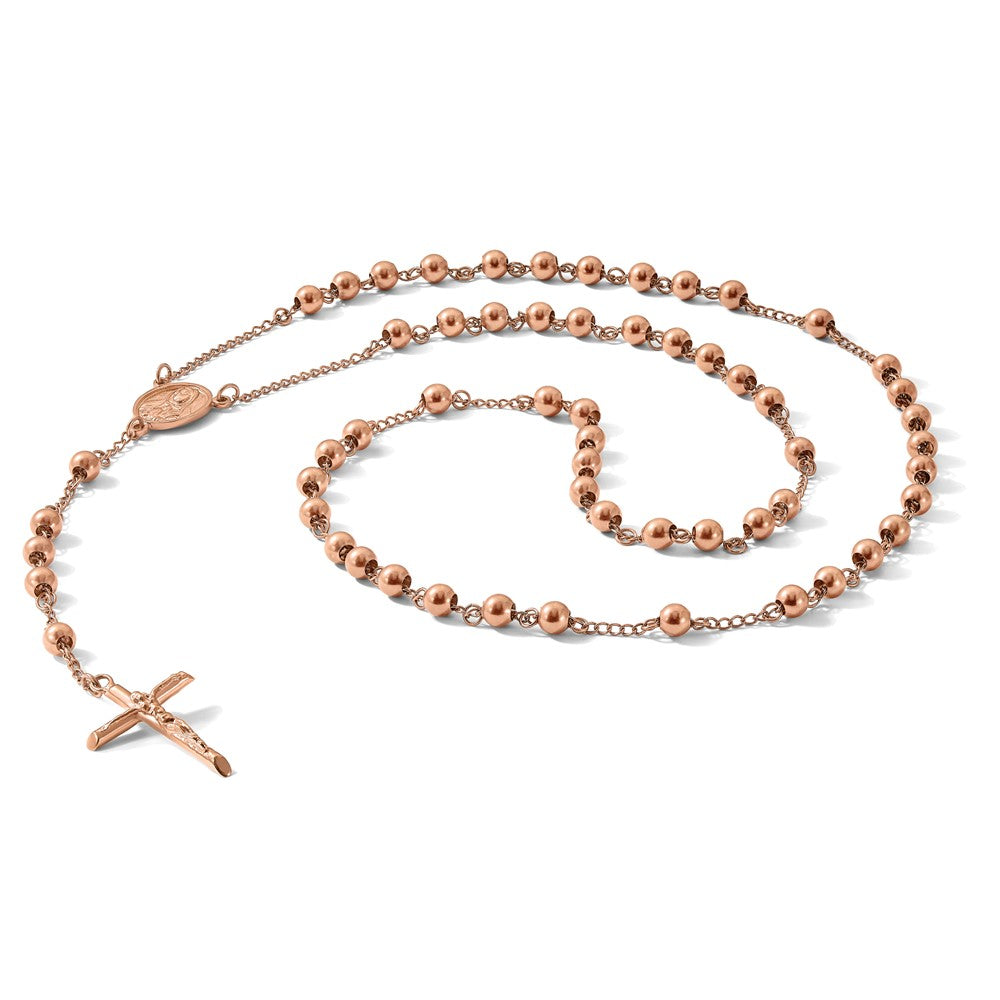Chisel Stainless Steel Polished Rose IP-plated 30 inch Rosary Necklace