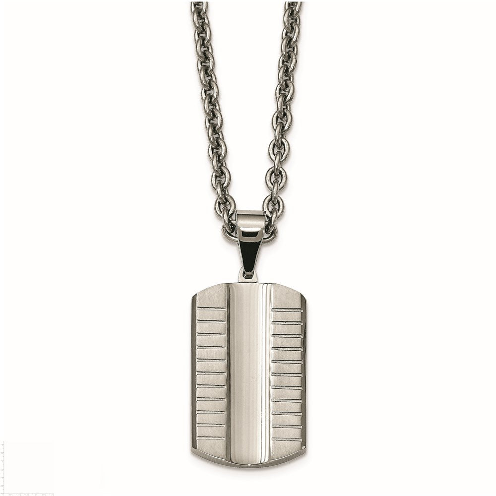 Stainless Steel Brushed/Polished Grooved/Concaved Dogtag Necklace