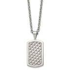 Chisel Stainless Steel Polished Weaved Pattern Dog Tag on a 24 inch Cable Chain Necklace
