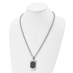 Stainless Steel Brushed w/Black Leather Inlay Dog Tag 24in Necklace