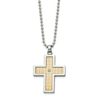 Chisel Stainless Steel Polished with 18k Gold Accent .02 carat Diamond Cross Pendant on a 24 inch Ball Chain Necklace