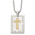 Stainless Steel w/18k Polished Laser Etched w/.01ct Dia Cross Necklace