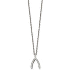 Stainless Steel Polished CZ Wishbone 15.5in Necklace