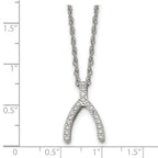 Stainless Steel Polished CZ Wishbone 15.5in Necklace
