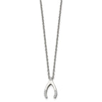 Chisel Stainless Steel Polished with CZ Wishbone on a 15.5 inch Multi-Link Chain Necklace