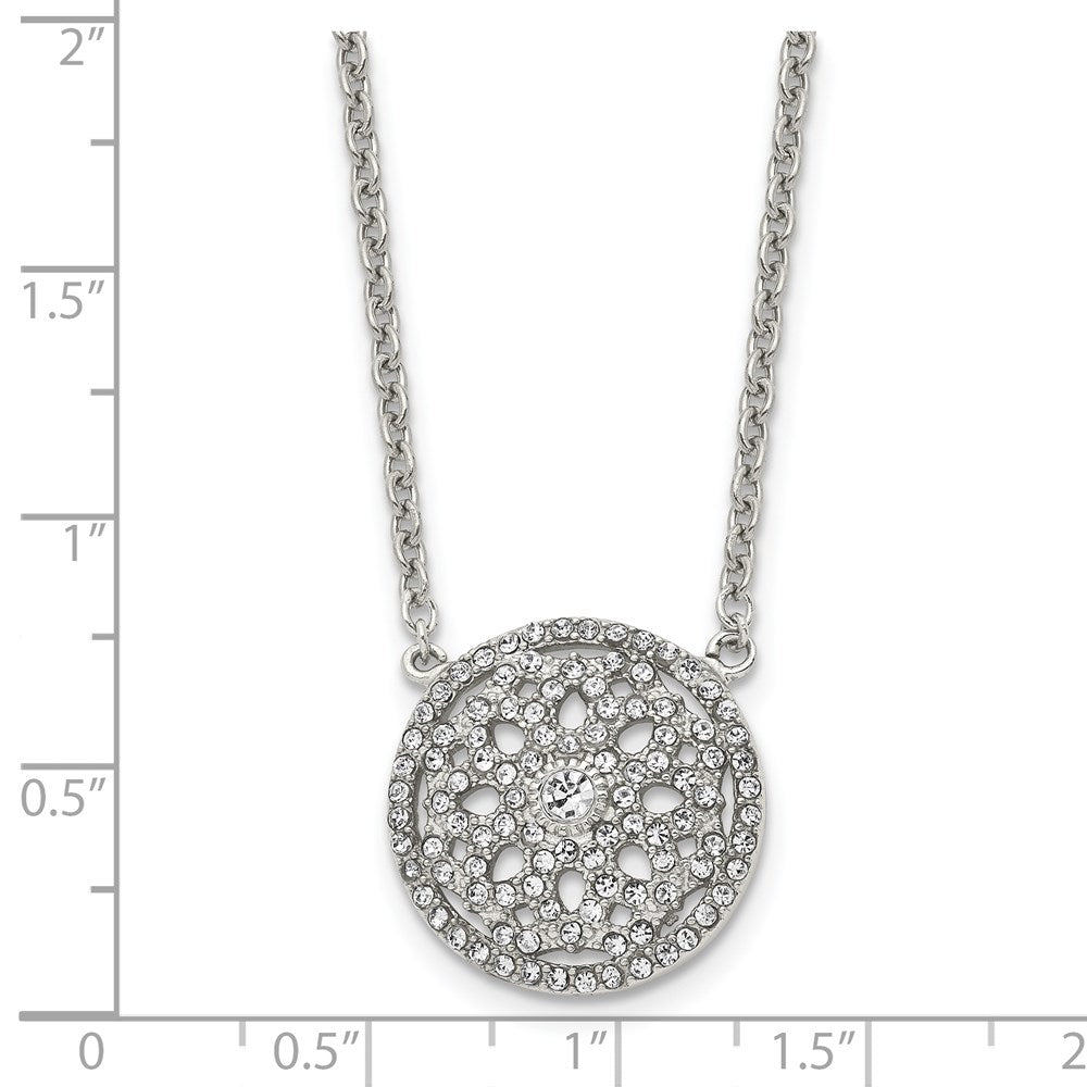 Stainless Steel Polished w/CZ Flower 18in Necklace