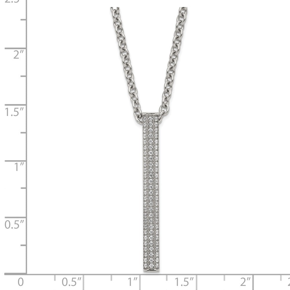 Stainless Steel Polished CZ Bar Necklace