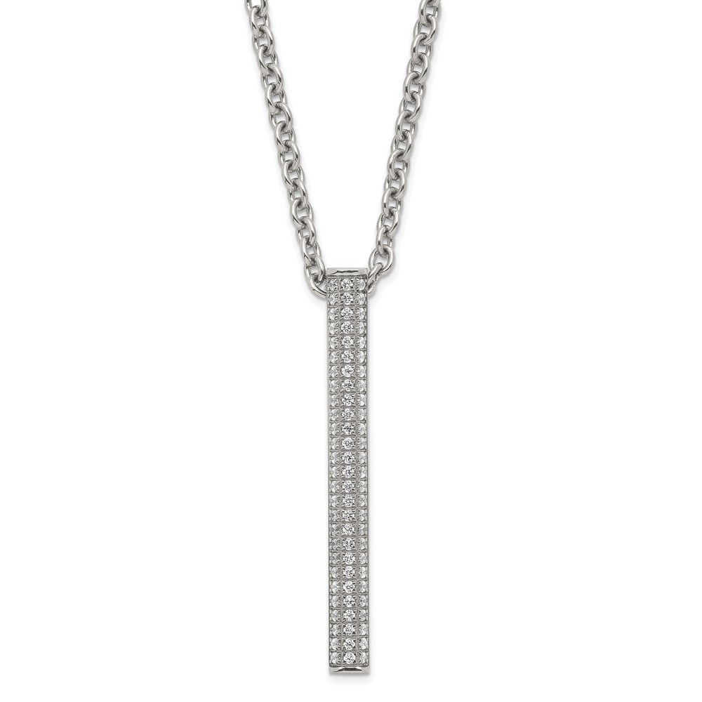 Stainless Steel Polished CZ Bar Necklace