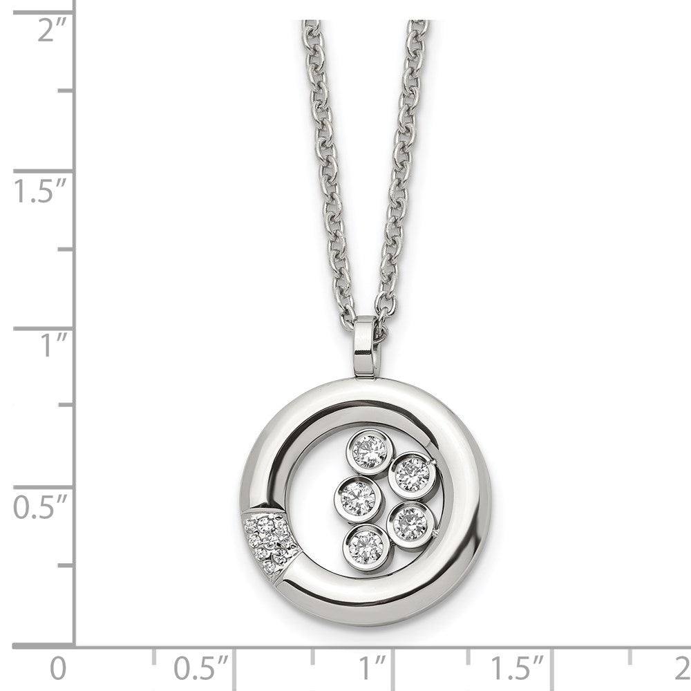 Stainless Steel Polished w/CZ Circle 21.5in Necklace