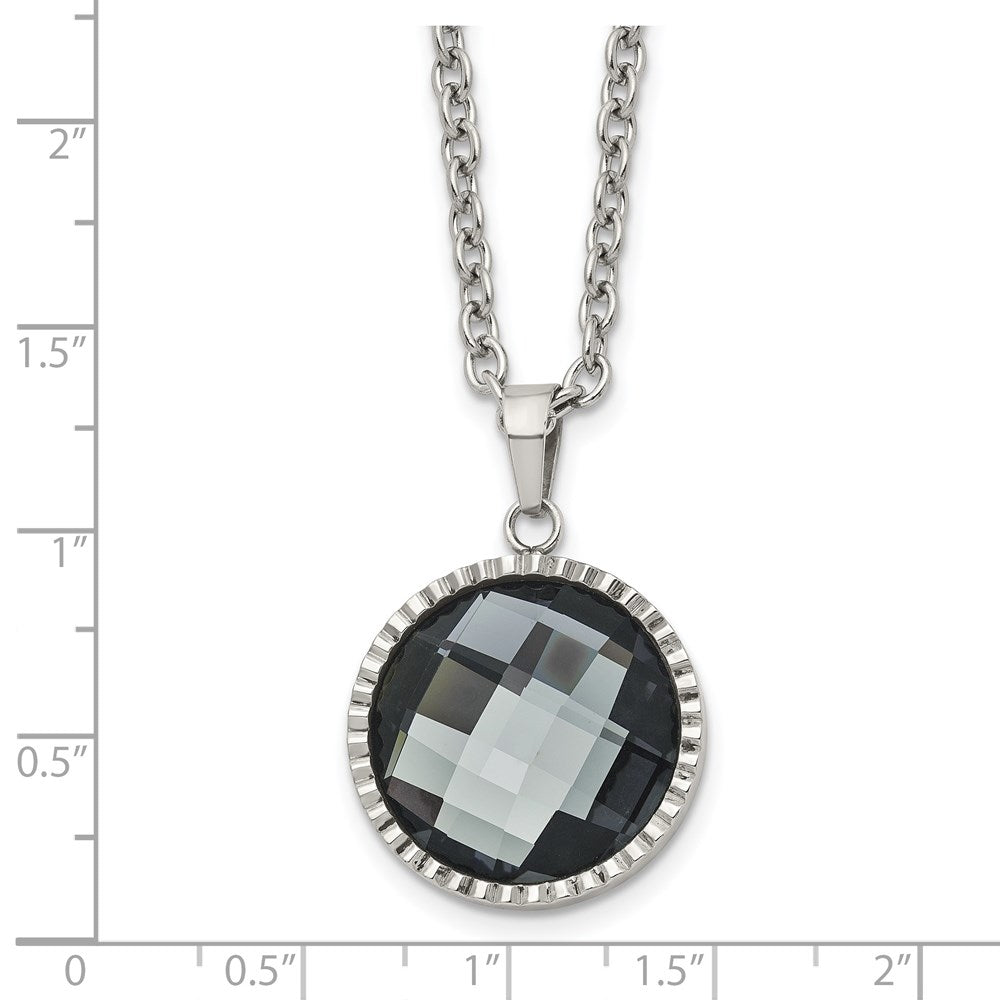 Chisel Stainless Steel Polished Grey Glass Pendant on a 29.5 inch Cable Chain Necklace
