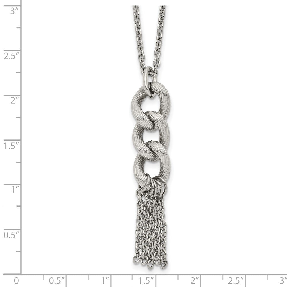 Stainless Steel Polished and Textured Chain Dangle w/2in ext Necklace