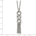 Stainless Steel Polished and Textured Chain Dangle w/2in ext Necklace