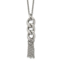 Stainless Steel Polished and Textured Chain Dangle w/2in ext Necklace