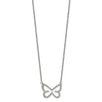 Stainless Steel Polished w/CZ Butterfly 18in Necklace