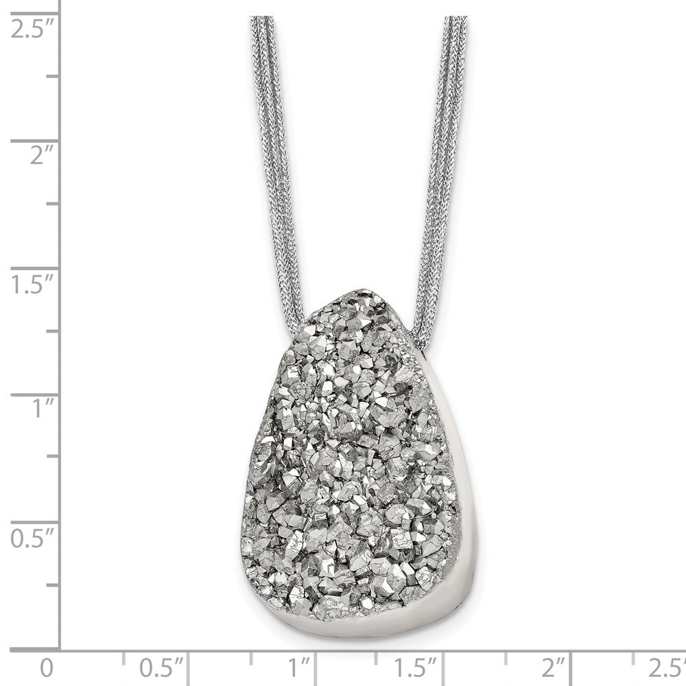 Stainless Steel Polished Druzy 17.5in Polyester Cord Necklace