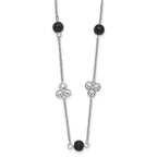 Stainless Steel Polished w/Black Acrylic Bead 33in Necklace