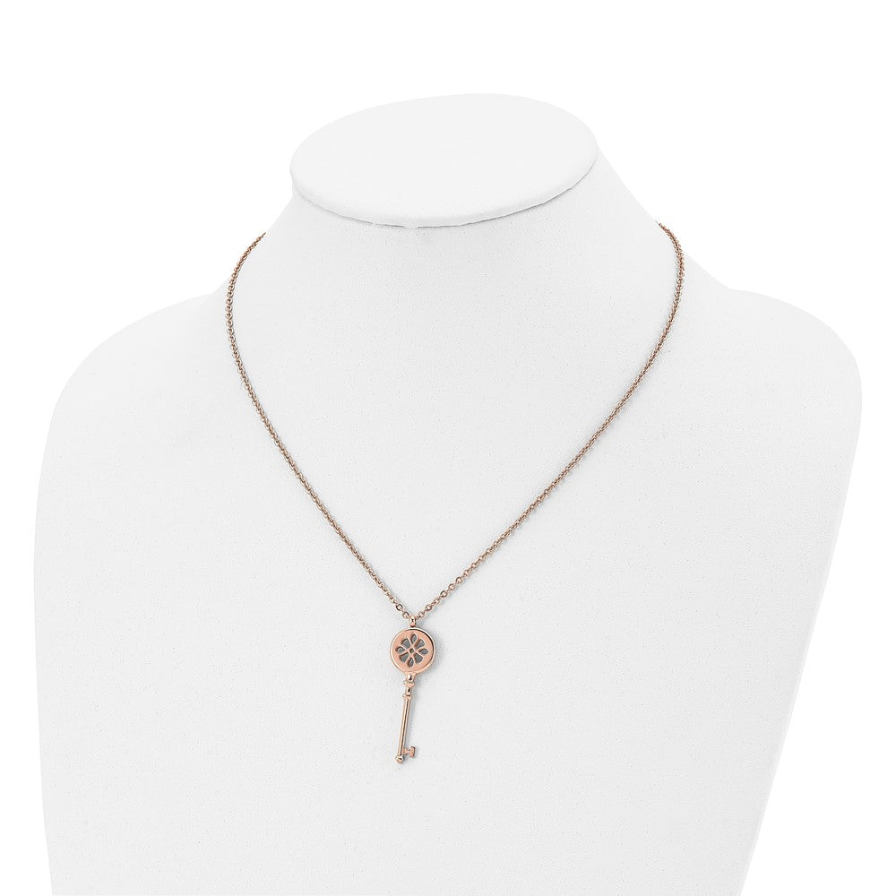 Stainless Steel Polished Rose IP-plated Key 18.25 inch Necklace