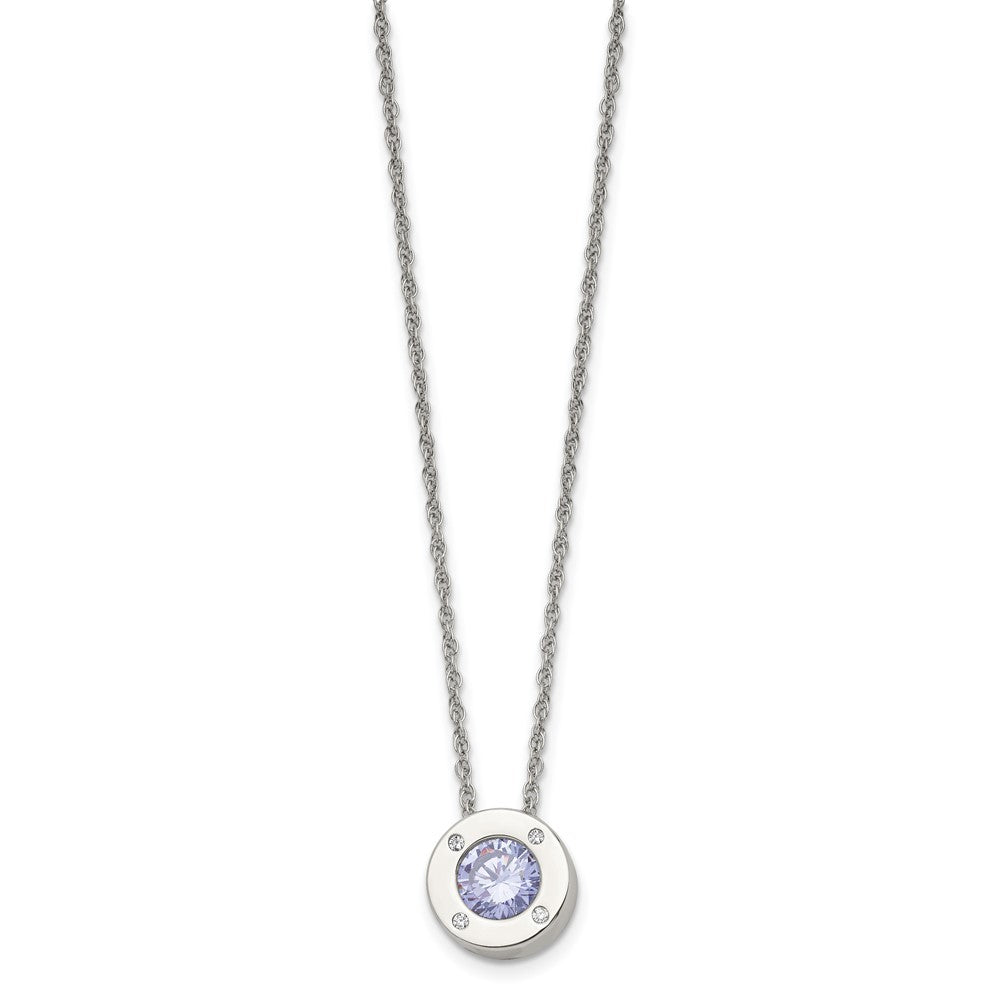 Chisel Stainless Steel Polished CZ June Birthstone Circle Pendant on a 20 inch Multi-Link Chain Necklace