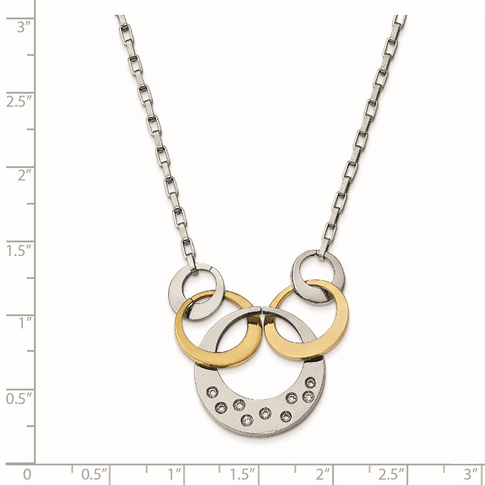 Stainless Steel Polished Yellow IP CZ Circle Necklace
